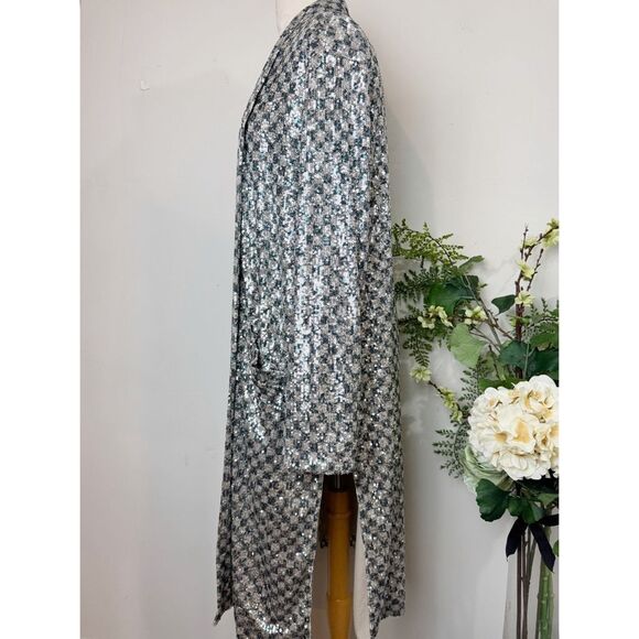 Steve Madden Shae Silver Sequin Longline Duster Jacket | Medium | Anthropologie - Picture 8 of 12